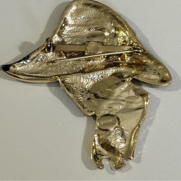 Vintage Signed Torino  Face Brooch Black Matte Finish Over Gold Tone Metal #029 - Picture 4 of 7